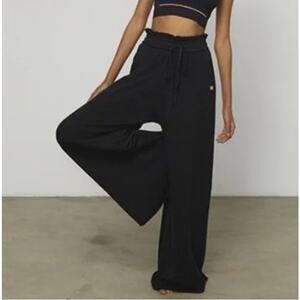 Lunya Small Cotton Silk Pants Black Wide Leg High Rise